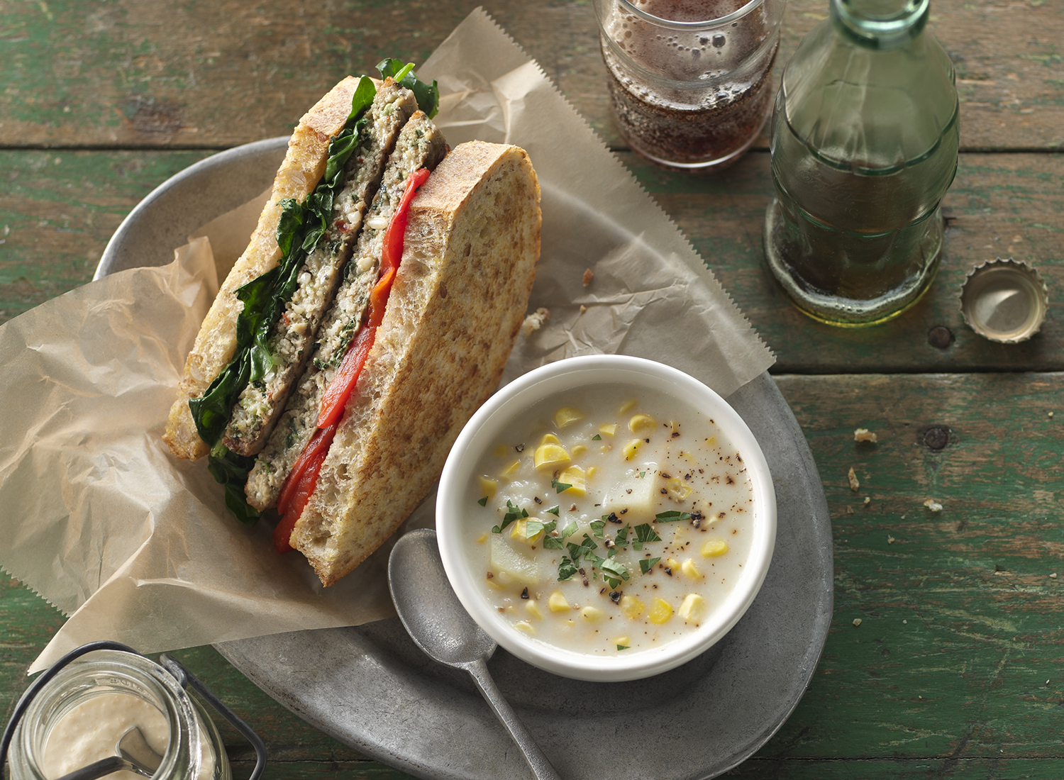Spinach and Roasted Red Pepper Turkey Sandwich | Tony Kubat Phot