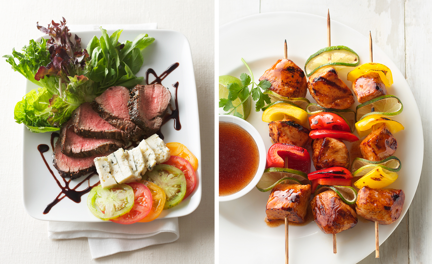 Peppercorn Steak Salad and Chicken Kebabs | Tony Kubat Photograp