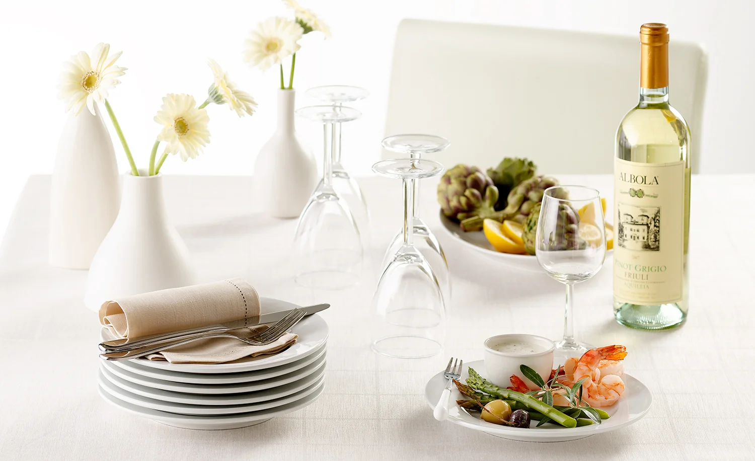 Shrimp Appetizer And Wine Setting | Tony Kubat Photography