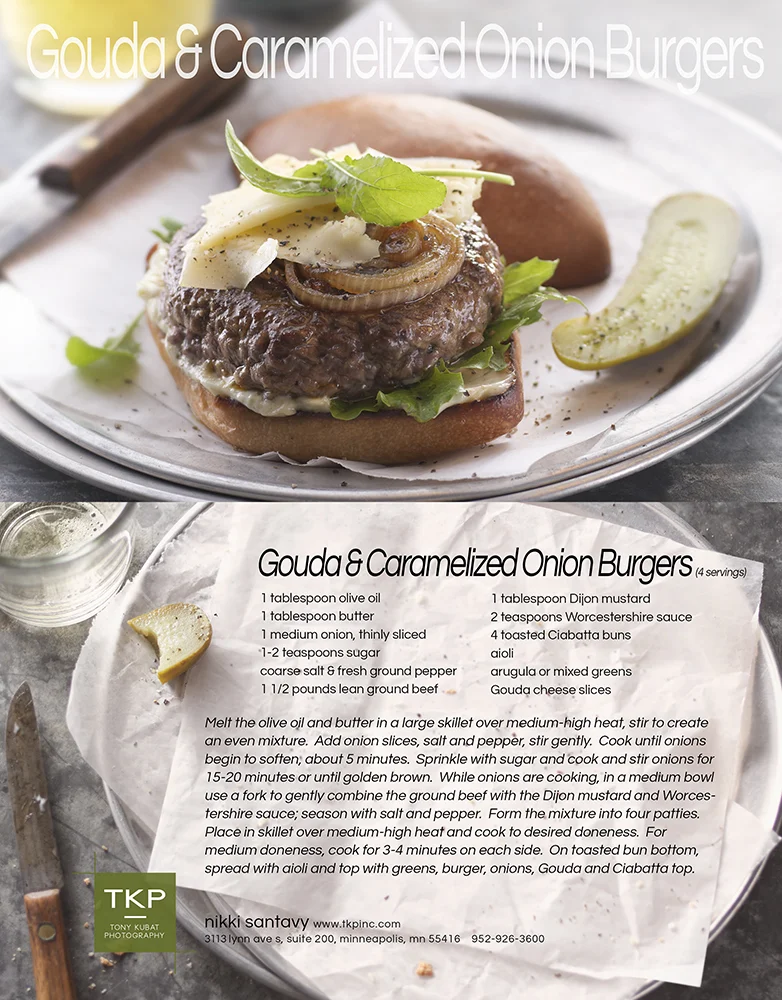 Carmelized Onion & Gouda Burger | Tony Kubat Photography
