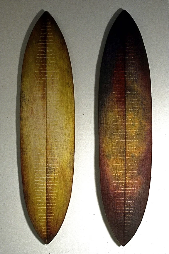 'duo' 1999 25" x 7" industrial felt, fibre reactive dye, discharge printing, machine stitching