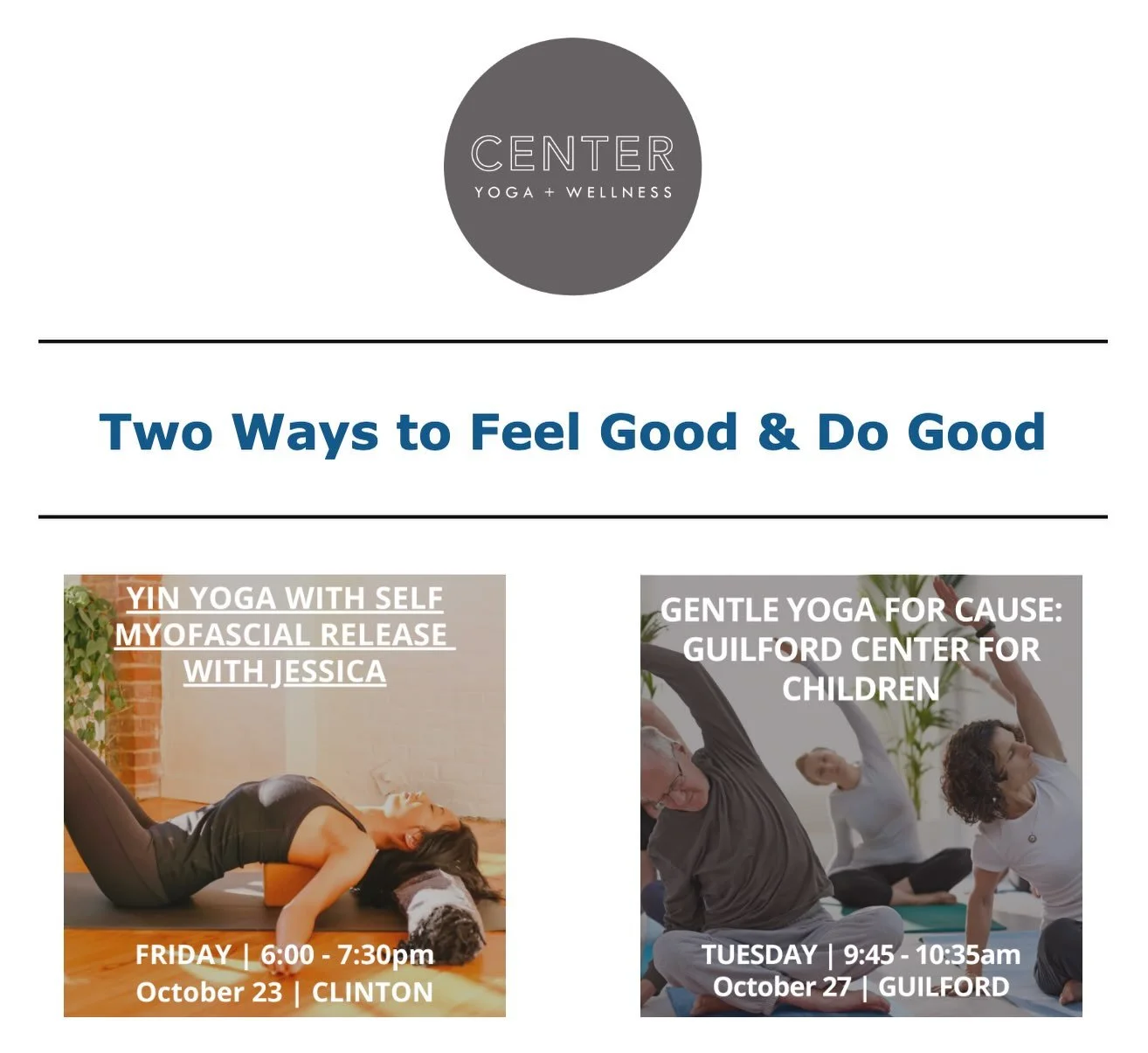 At CENTER, we believe yoga is more than what happens on the mat. It&rsquo;s about how we care for ourselves, connect with others, and show up for our community.

This week, we invite you to experience both!

YIN YOGA + SELF-MYOFASCIAL RELEASE
Friday,