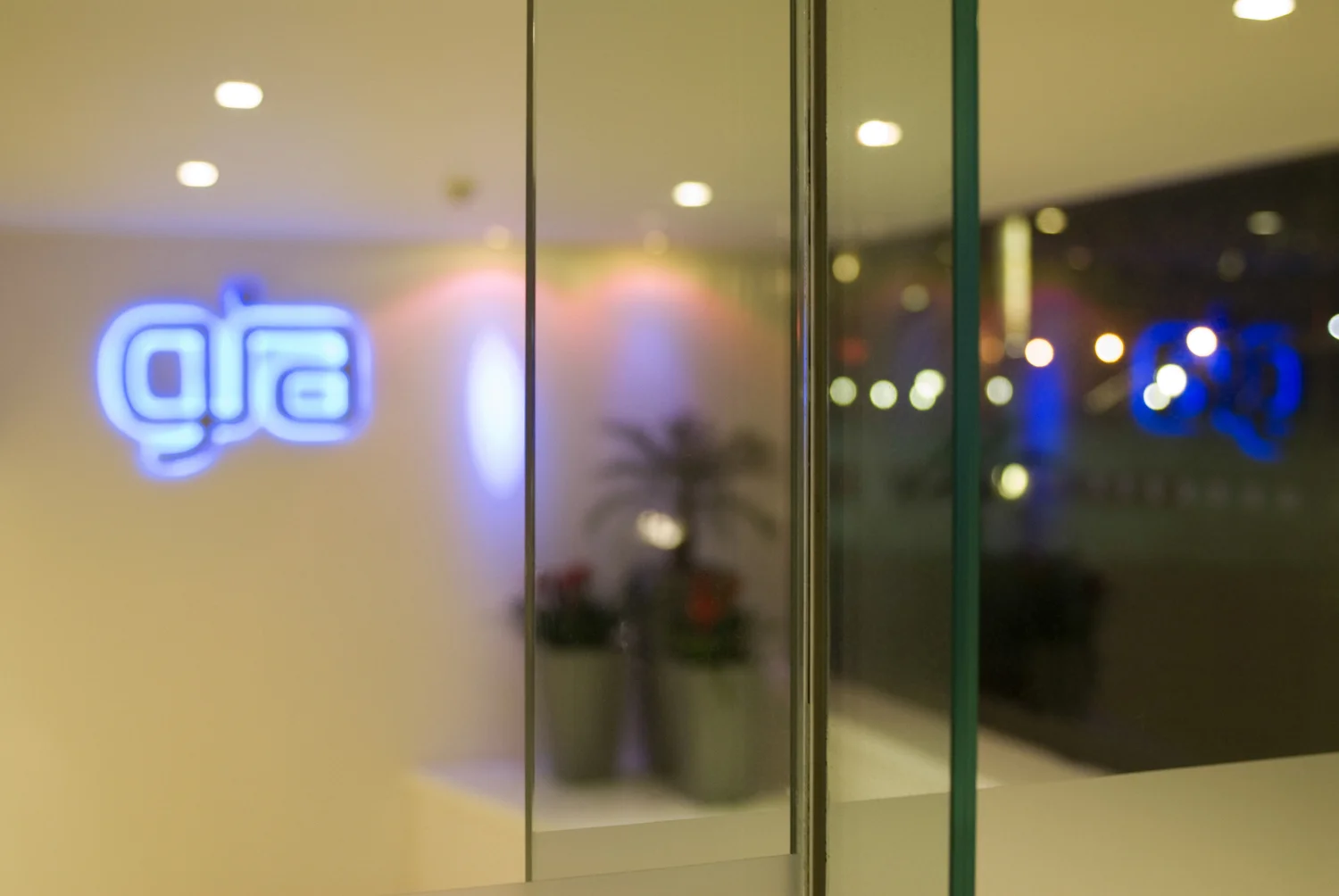 Illuminated sign in the foyer