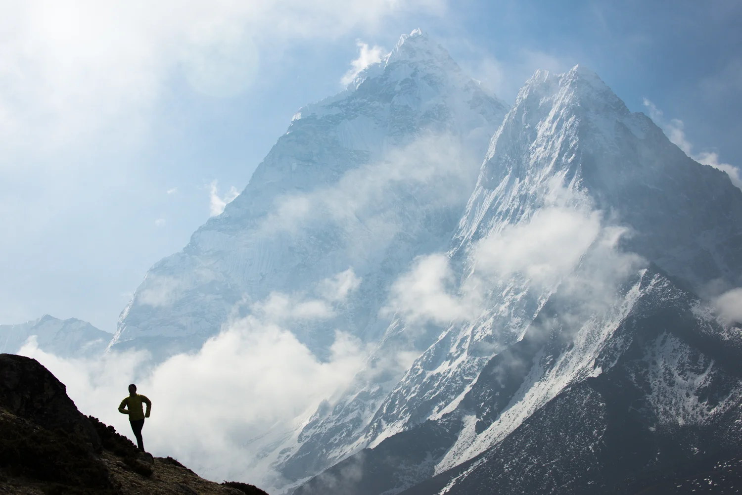 Lizzy Hawker with Ama Dablam in the distance