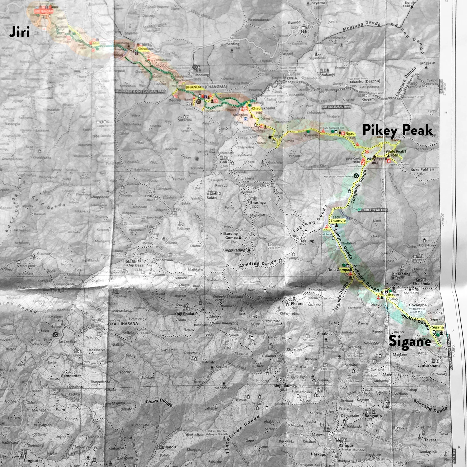 Map - Sigane to Jiri 4-day trek via Pikey Peak