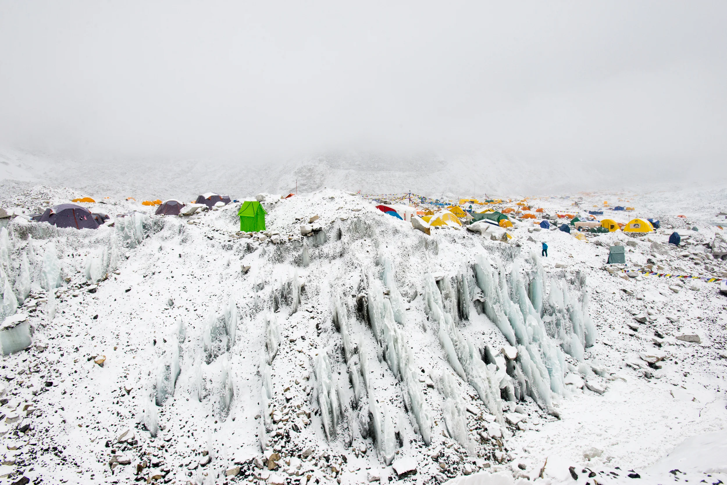 Everest base camp on the Khumbu glacier in Nepal after a fall of snow
