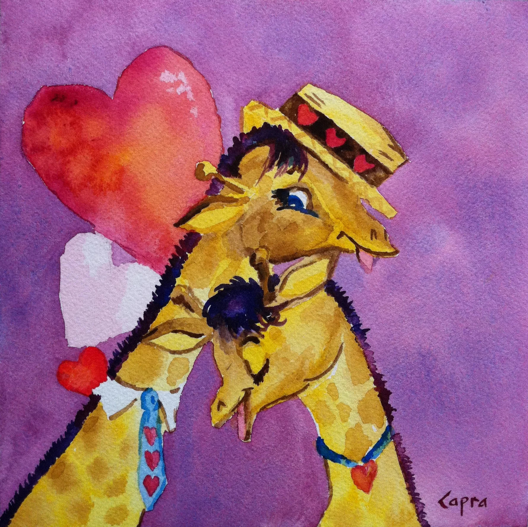 Vintage Valentine watercolor 8x8