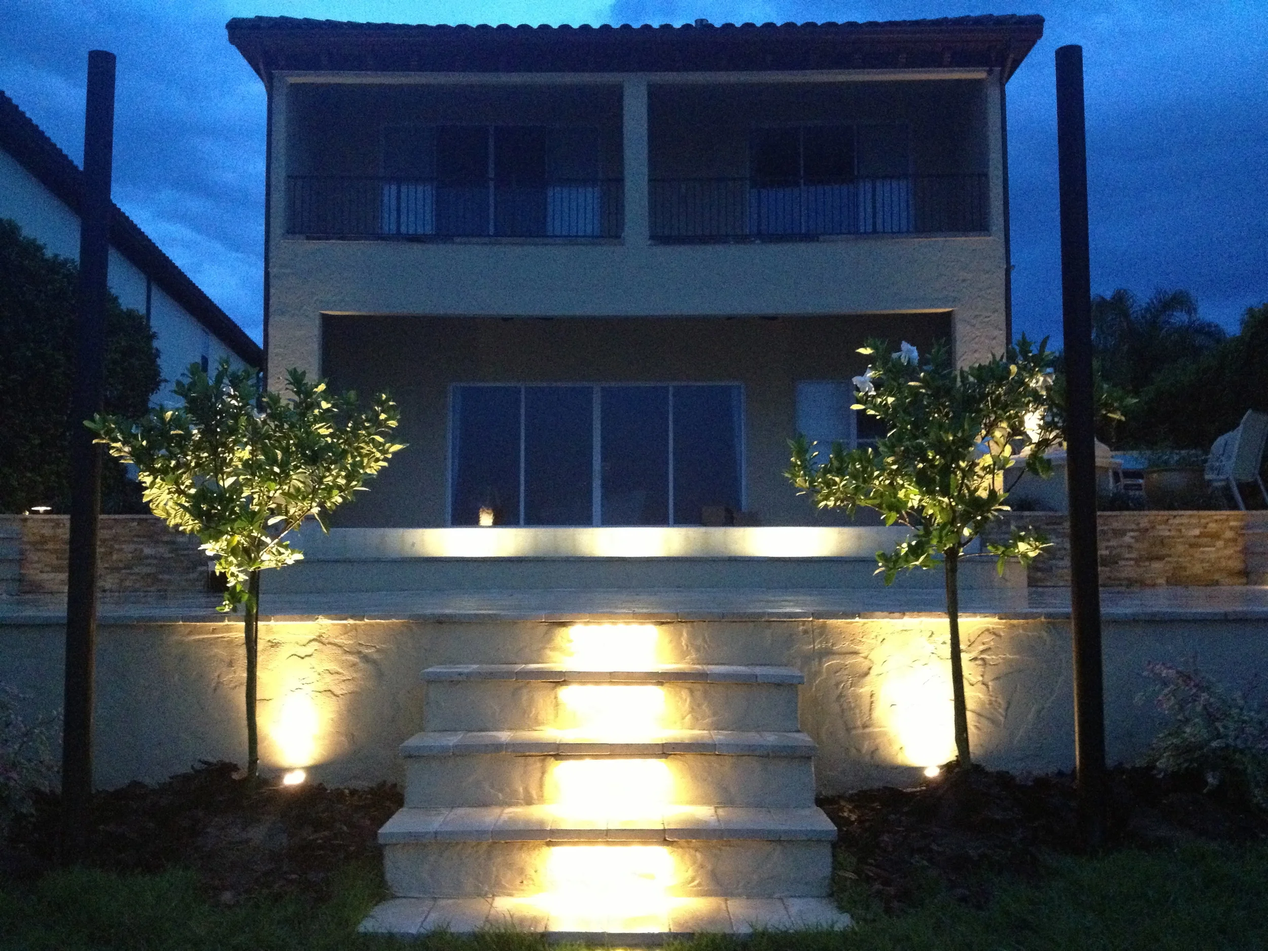 New Stepdown with Lighting from Lower Terrace to the new Garden overlooking Sand Lake.