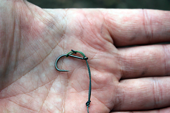 12) This is how the rig should now look with a nice “D”, note the aggressive angle of the hook, that’s what makes this rig so effective.