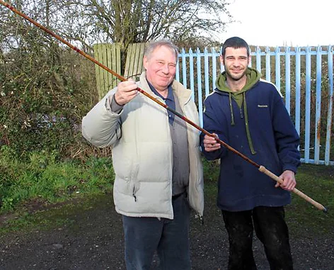 Osprey SG chairman, and my travelling companion for the day (left), picking up his new split cane from Ryan