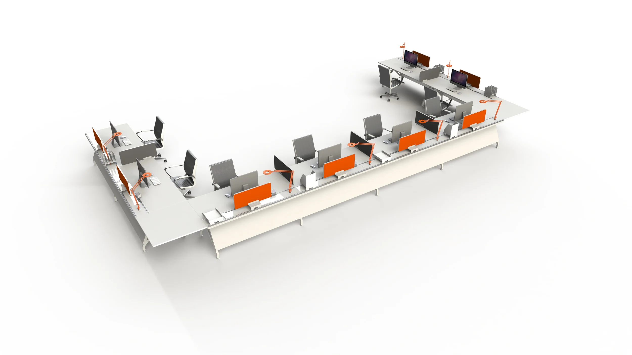 EYHOV in a Workgroup Configuration with Privacy Screens and Integrated Task Lighting