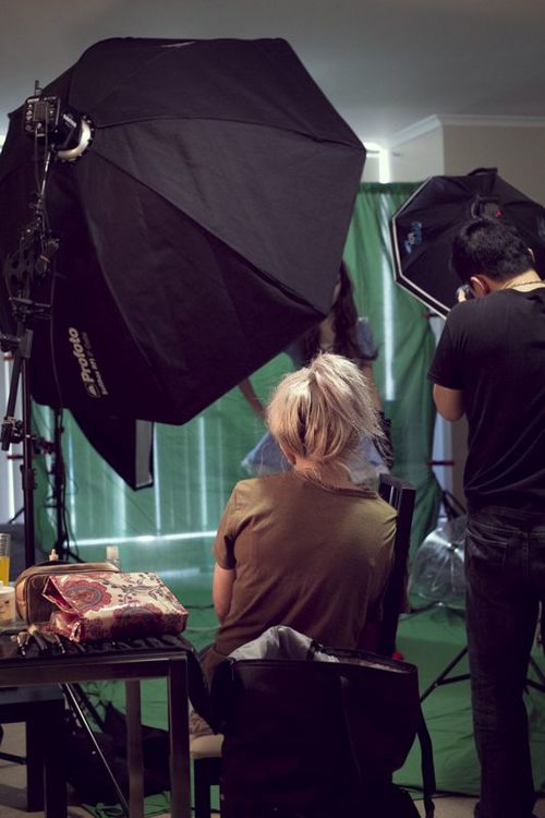 Here I am shooting Ash against the green screen, testing a variety of possible poses.