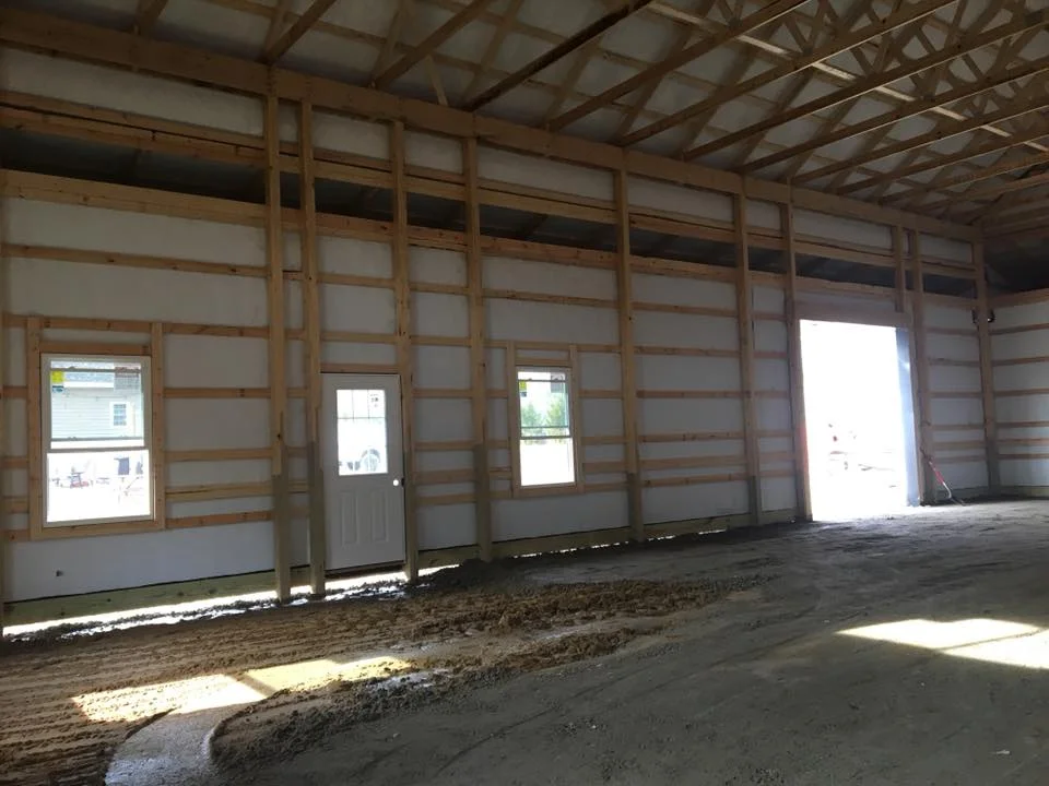 construction of pole building inside view of walls