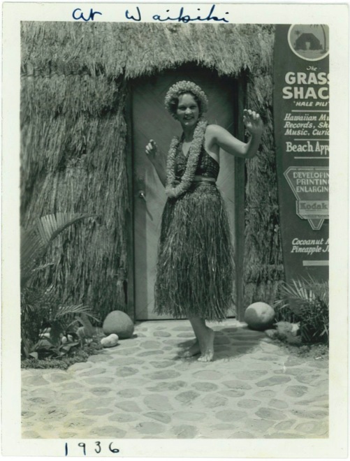 Zaida playing at being hula dancer