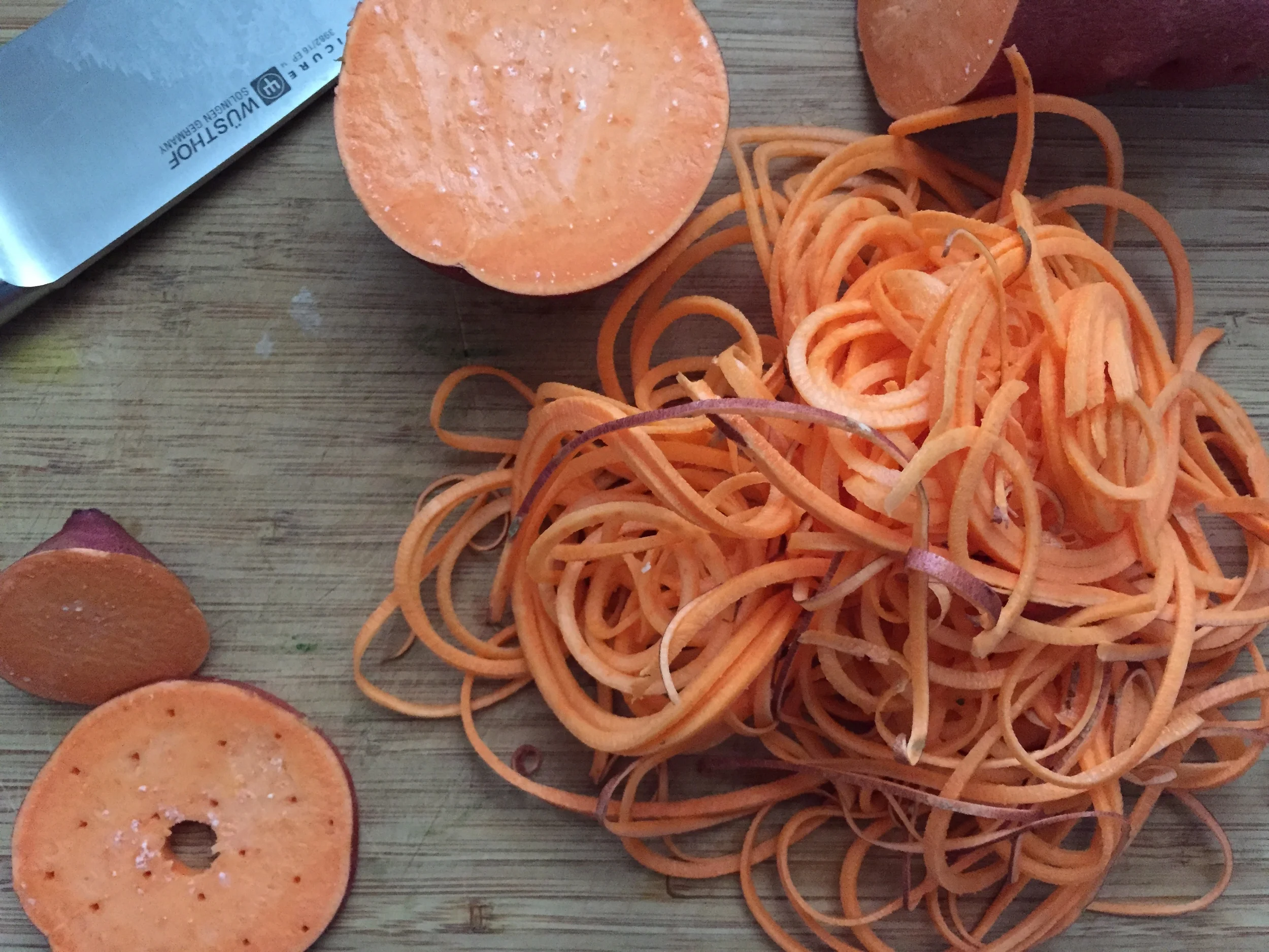 Sweet potatoes cut using a spiralizer - one of my favorites!