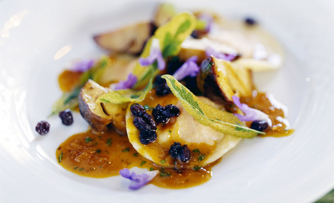 Winter Squash Ravioli with Currants and Sage Butter | TheHerbfarm.com