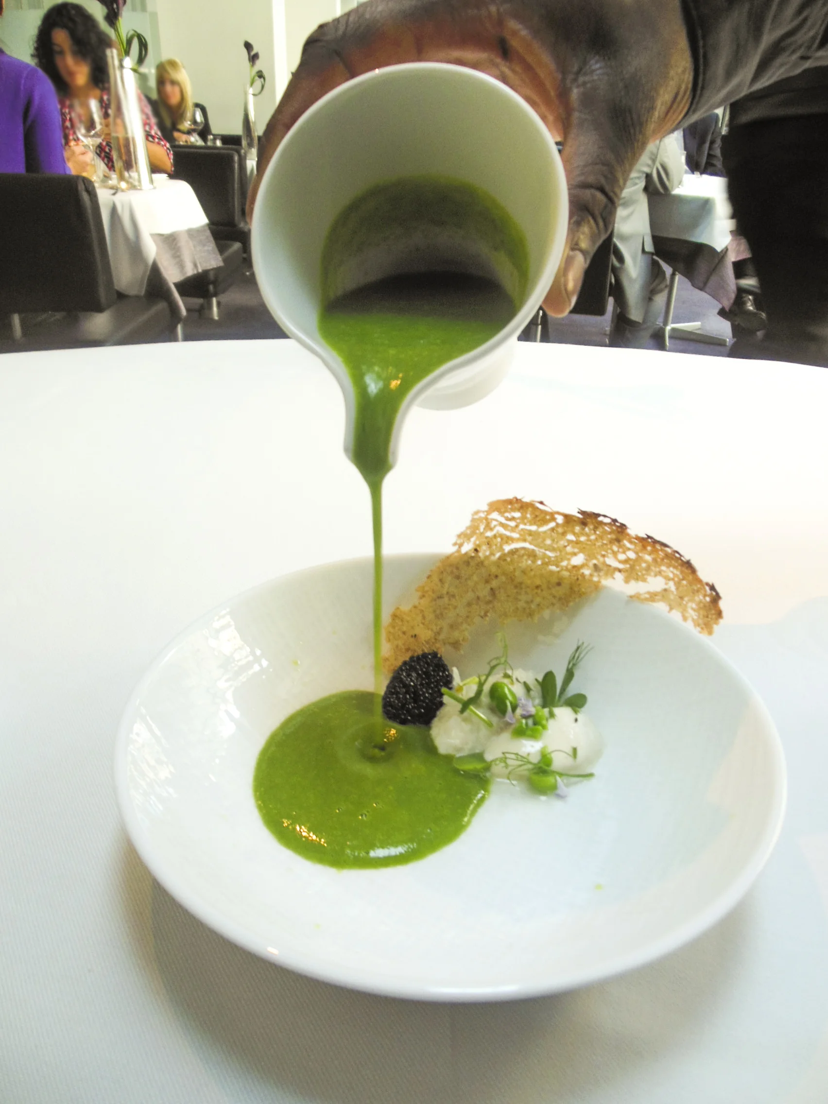 Amuse-Bouche: Smoked Sturgeon Caviar in Pea Puree