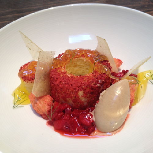 Central Kitchen's Strawberry-Fennel Chiffon with Black Garlic Ice Cream and Fennel-Oil Jam | Photo Credit: Huffington Post