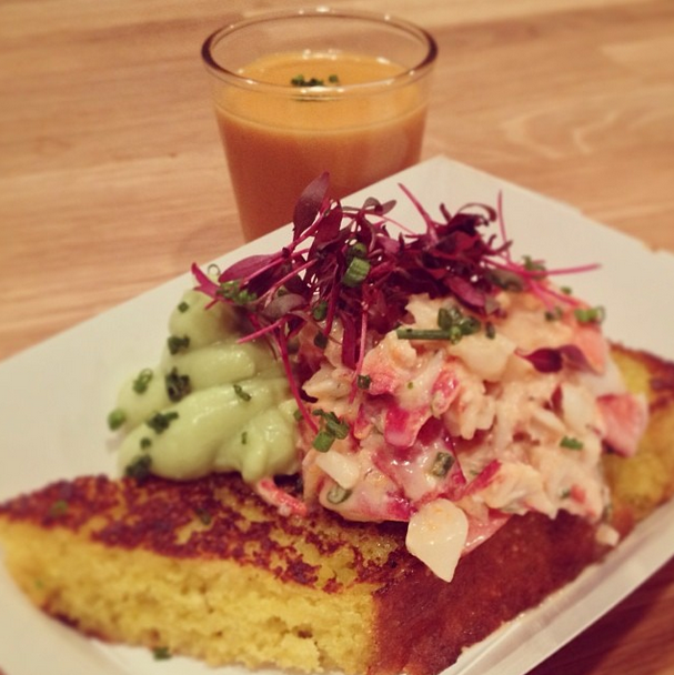 Pictured: Chilled Maine lobster salad, jalapeño cornbread, avocado mousse, bisque. Credit: Instagram, munchmobilekitchen