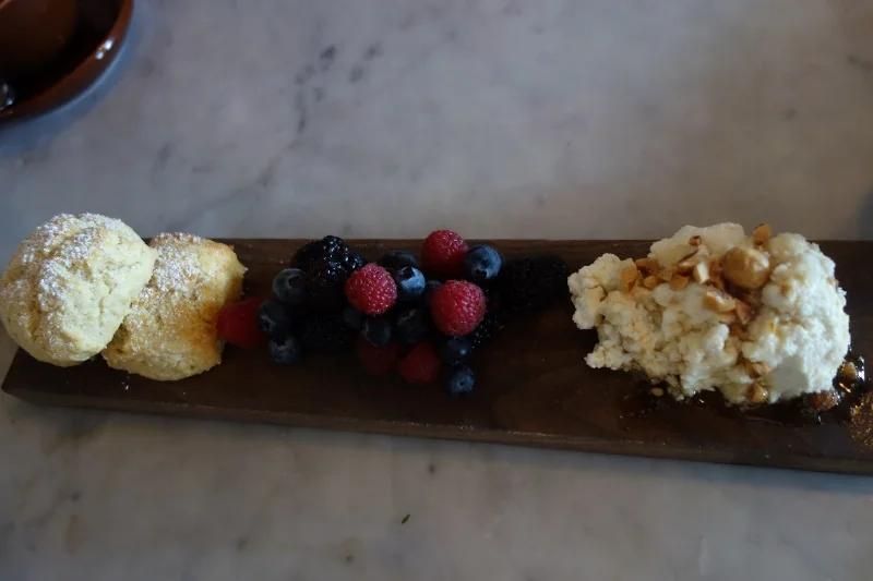 Short Bread Biscuits with ricotta, honey, hazelnuts, market berries at Scopa | Foodable WebTV Network