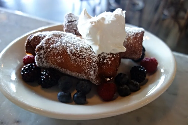 Blintz with market berries, ricotta, crème fraîche at Scopa | Foodable WebTV Network