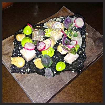 Hamachi avocado and seaweed cracker at State Bird Provisions | YELP, Naomi A. 