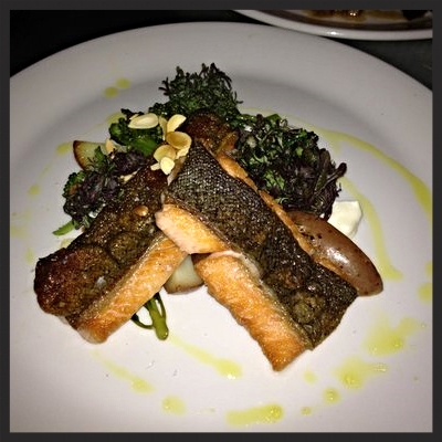 Pan seared crispy skin trout with wild broccoli and pan potatoes | YELP, Mike E. 