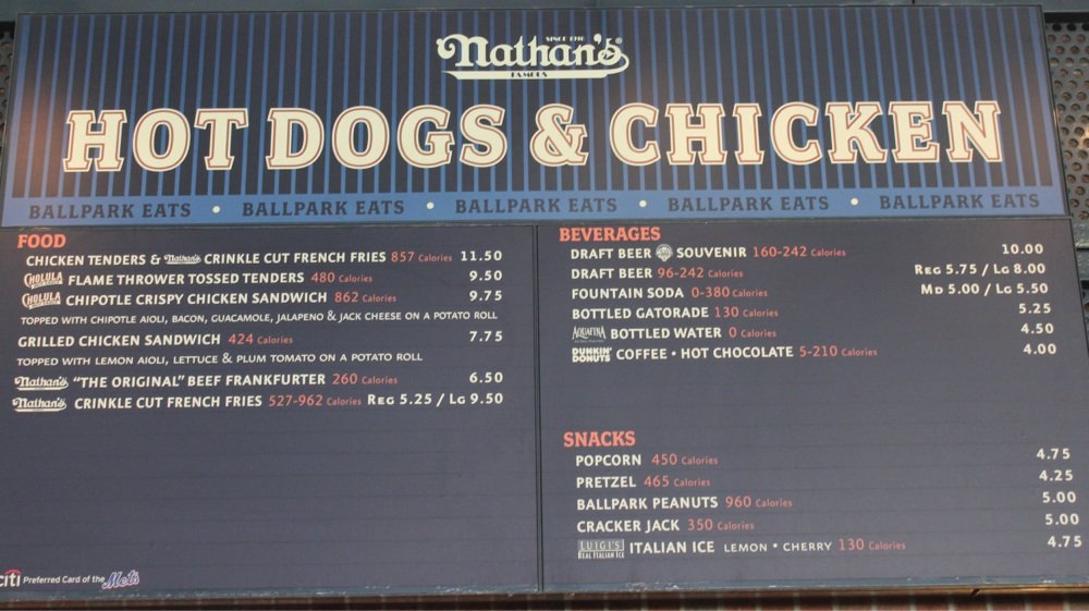 Menu board with calorie counts | YELP