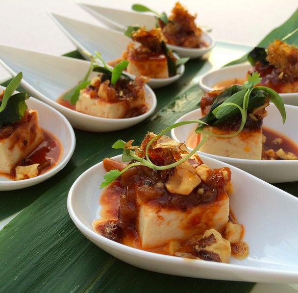 Walnut tofu with roasted walnut, shitake, wakame and bonito flakes. | credit: Instagram, SOHO Bay