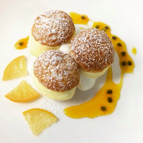 Vanilla bean ice cream puffs, fresh passion fruit, candied Meyer lemon | Credit: Ohbwyatt/instagram