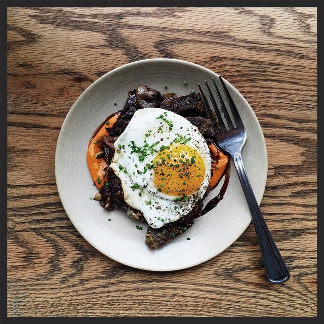 Butcher's steak with egg, squash-romesco, radicchio and saba | Instagram, Avec Chicago