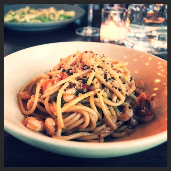 Spaghetti, bay shrimp, pomodorini, chiles at Ava Gene's | Yelp, Linh F.