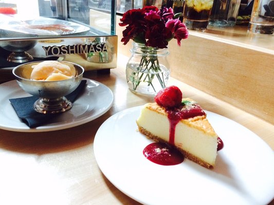 Japanese Cheesecake with Cantaloupe Sorbet| Yelp, Salina C.