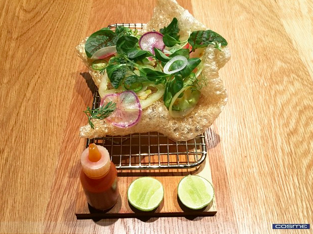 Street style pork rinds, radish, cilantro, avocado and hot sauce | Credit: Instagram, @cosmenyc