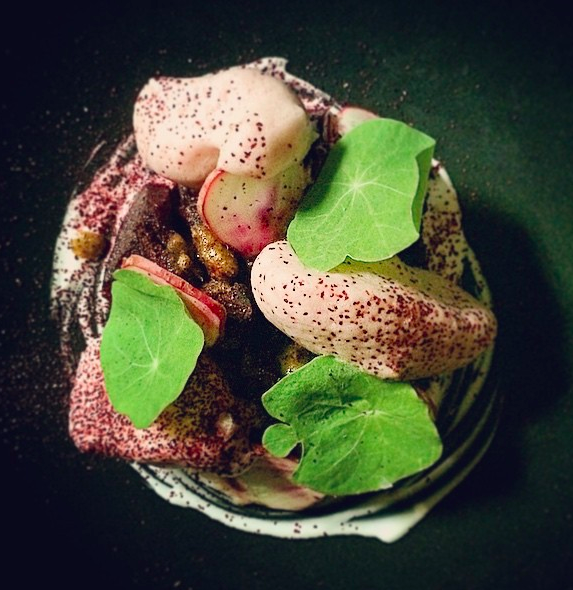 Salt Roasted Beets, Pomegranate, Black Walnut and Hibiscus | Credit: Instagram, @laurelpx