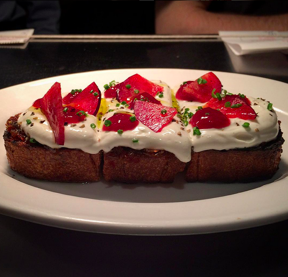 Fromage blanc with plum & meyer lemon chutney on grilled bread | Credit: Instagram @vernickphilly