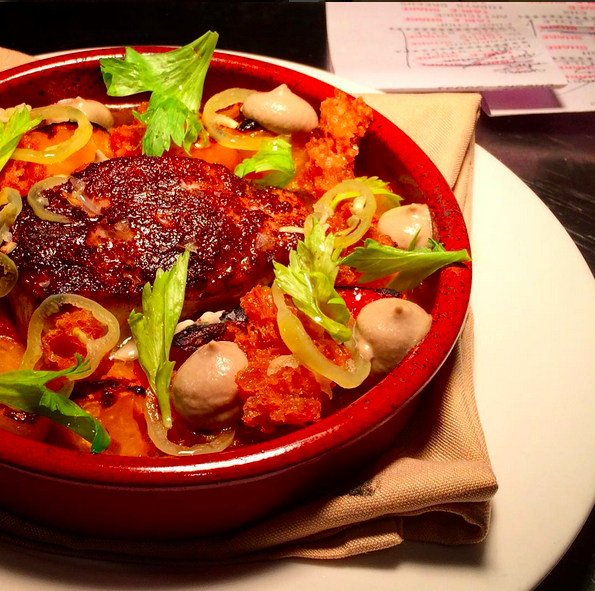 Oven-roasted wreckfish with warm heirloom tomatoes, mushroom crust and purée, croutons | Credit: Instagram, @vernickphilly