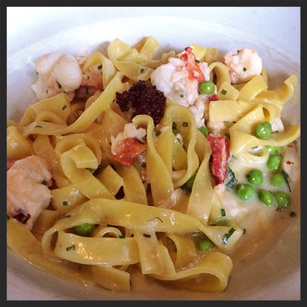 Tagliatelle with lobster, English peas, mustard seed, créme fraîche at Roast | Instagram, @bucketlisteats