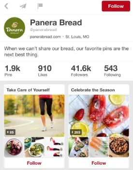Screenshot of Panera's Pinterest Board | Panera