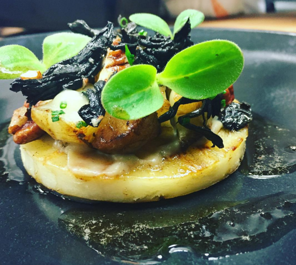 Celery root, black trumpet, pecan, Meyer lemon at Laurel | Instagram @nicholaselmi