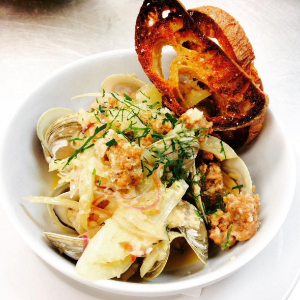 Georgia clams with wild boar sausage | Instagram @angeline_nola