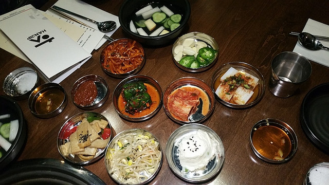 Banchan (side dishes) at Hanjip, a new Korean BBQ restaurant in Los Angeles | Allison Levine for Foodable WebTV Network