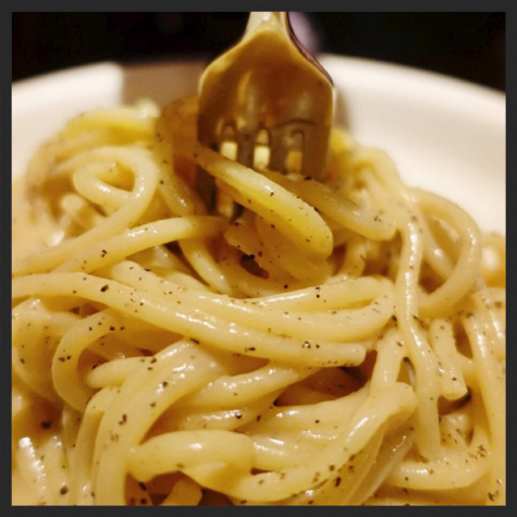 Momofuku Nishi's take on cacio e pepe with fermented chickpeas in place of cacio cheese | Instagram @supervy