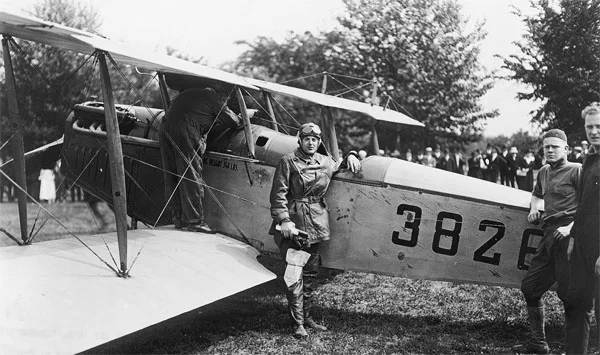 Major Fleet at Potomac Park on May 15, 1918 for the inaugural flight of the first ever scheduled airmail service. 
