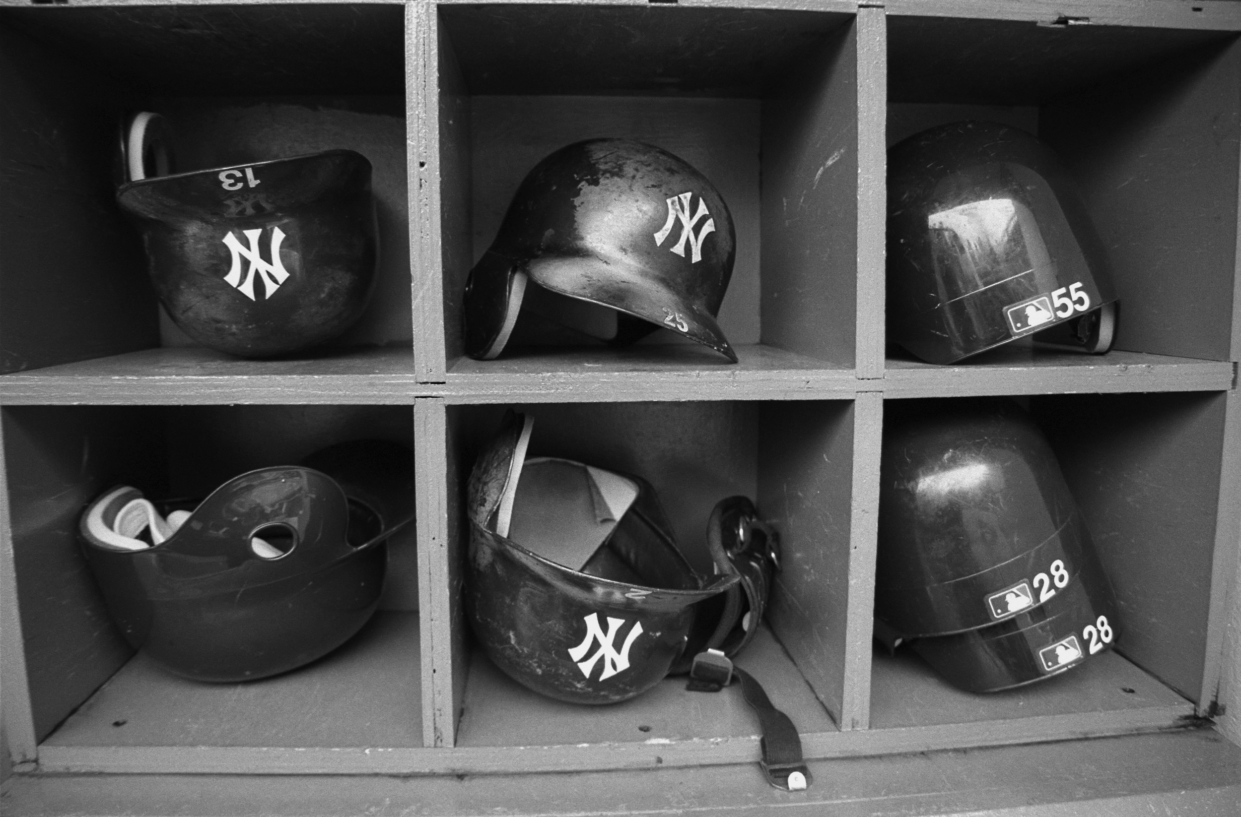 Yankee Helmuts in the dugout, Yankee Stadium