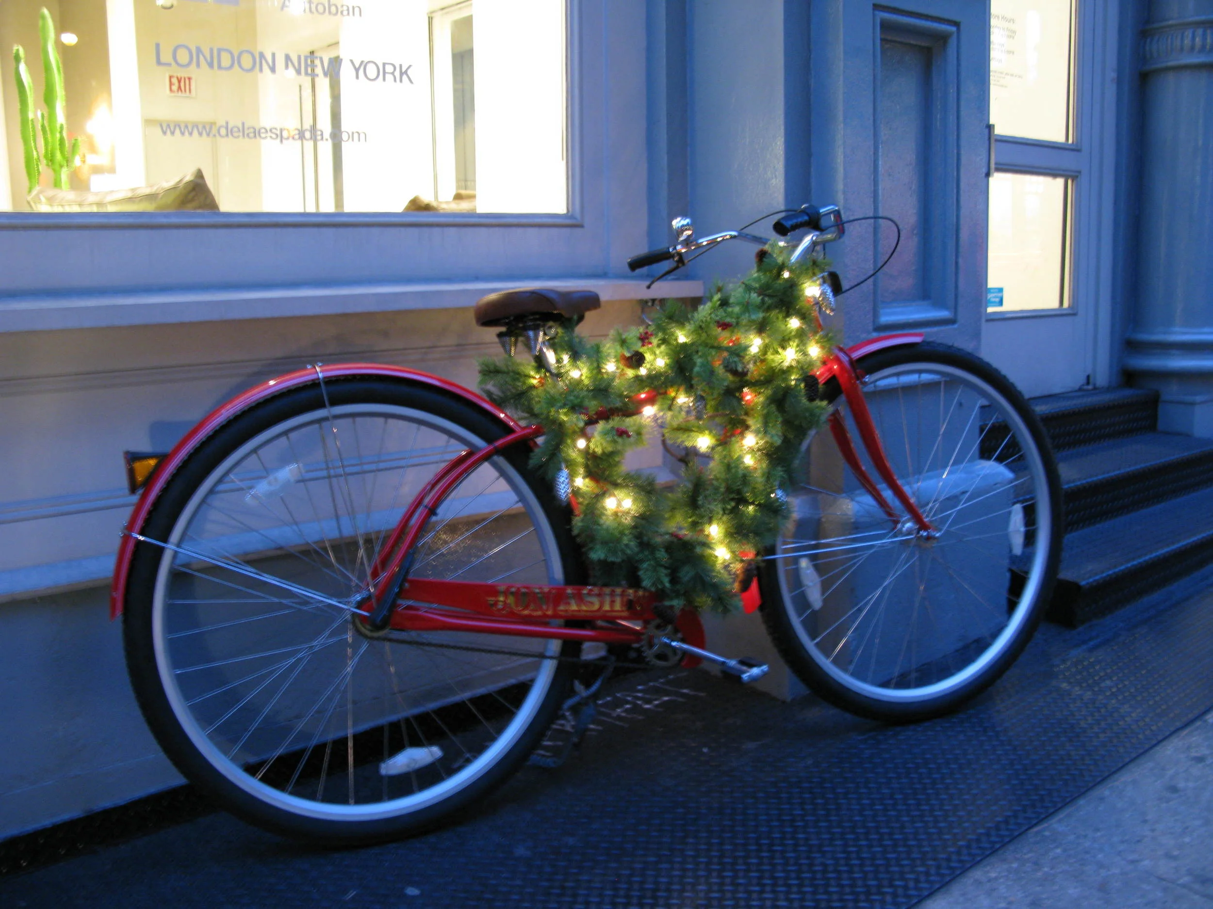 Bike decorated for Christmas, Soho