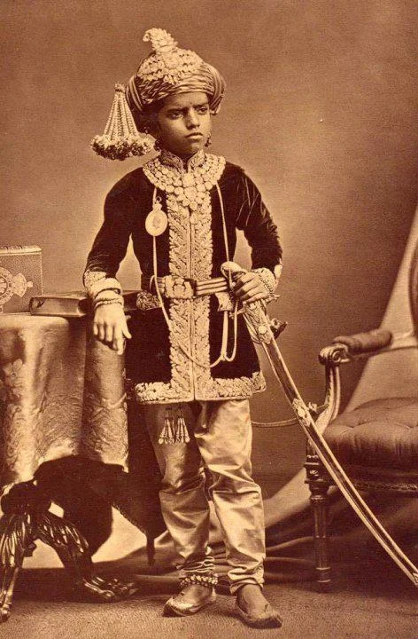Prince, The Gaekwar of Baroda. Princely India. Diamond necklace made to display both the 128.48-carat "Star of the South" and the 78.5-carat "English Dresden" below it. Royal India.