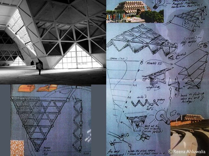 Exploration drawings by Reena Ahluwalia. Lower left drawing shows how necklace transitions from 2 dimensional to 3 dimensional form.
