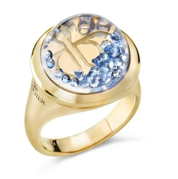 Floating-blue sapphire ring, Shining Stars collection, Reena Ahluwalia for Royal Asscher Diamonds.