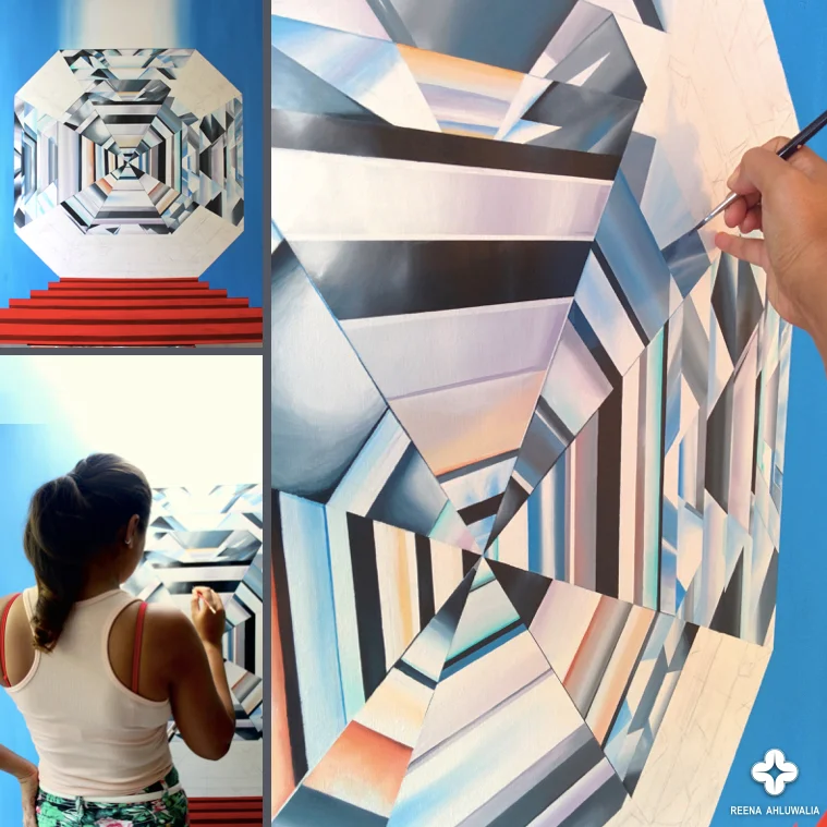 The Process. The making of "The Portal of Eternity." 48 x 60 inches (4 x 5 feet). Acrylic on Canvas. Painting by ©Reena Ahluwalia